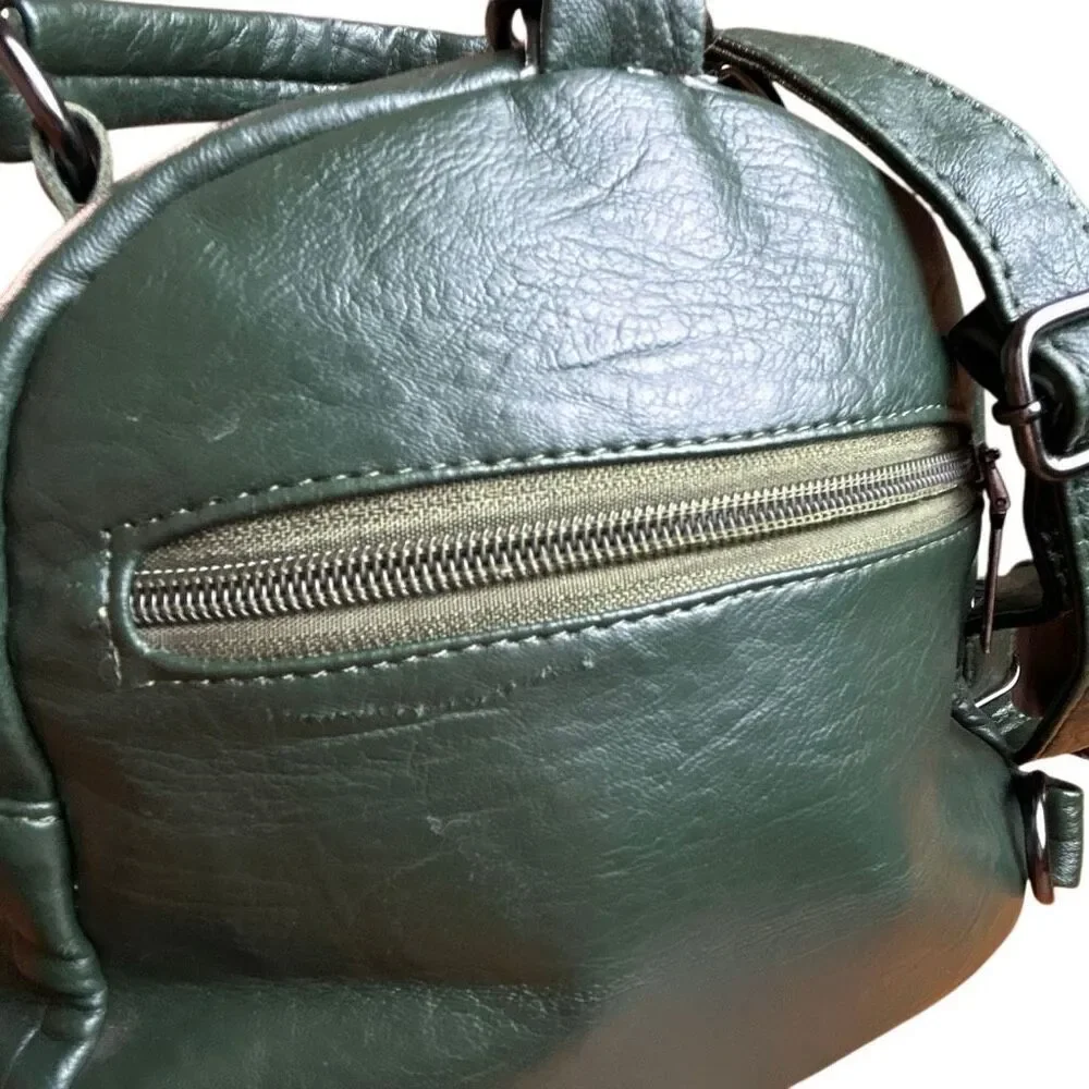 Mini Green Backpack Crossbody Convertible Bag Multi Pocket Faux Leather